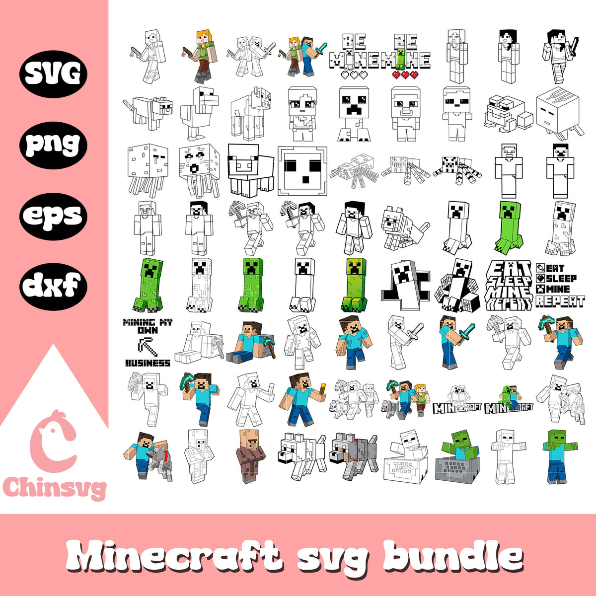 Minecraft Simple Line Vector Minecraft characters outline bundle svg, minecraft character svg – Chinsvg