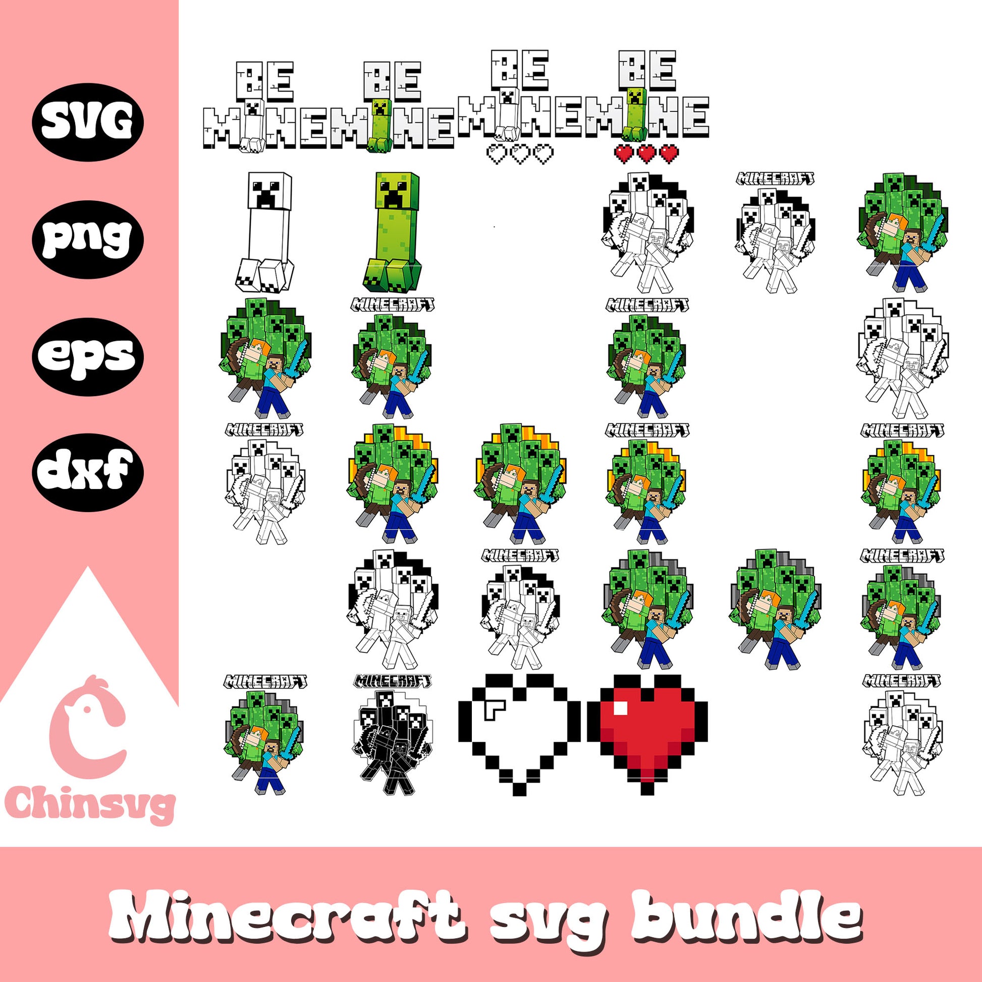 Minecraft creeper be mine bundle svg, creeper minecraft​ svg