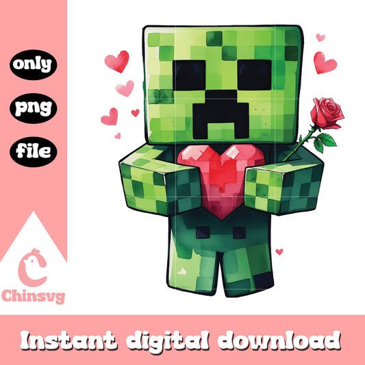 Minecraft crepper heart love design png, crepper minecraft png