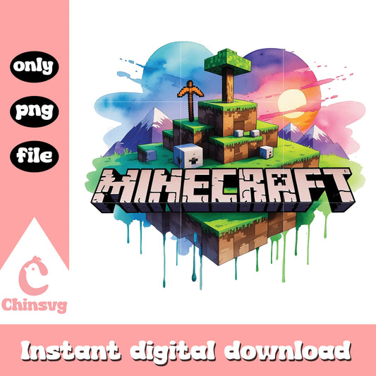 Minecraft floating island watercolor png, logo minecraft png