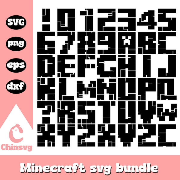 Minecraft Font Design Minecraft font black design bundle svg, font minecraft svg – Chinsvg