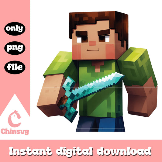 Minecraft steve holding sword png, Minecraft steve png