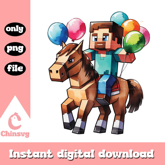 Minecraft steve riding a horse design png, minecraft horse​ png