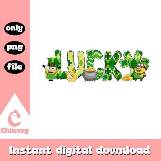 Minion lucky patrick font design png, patrick's day png