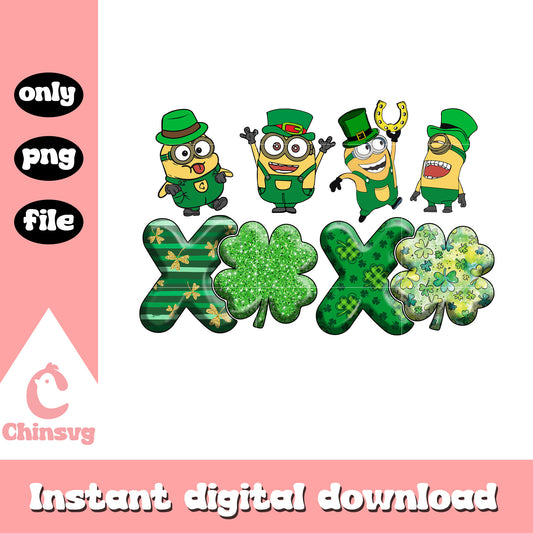 Minions characters xoxo shamrock png, saint patrick day png