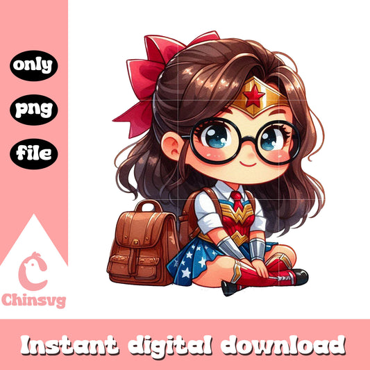 Mini wonder woman school day design png, magic school ai png
