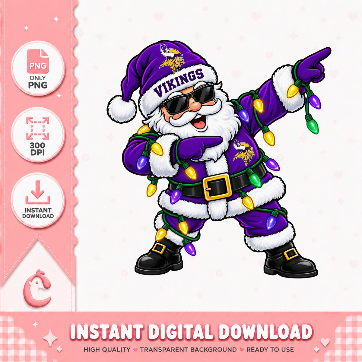 Minnesota Vikings Santa Claus PNG, Christmas Football PNG, Dabbing Santa PNG