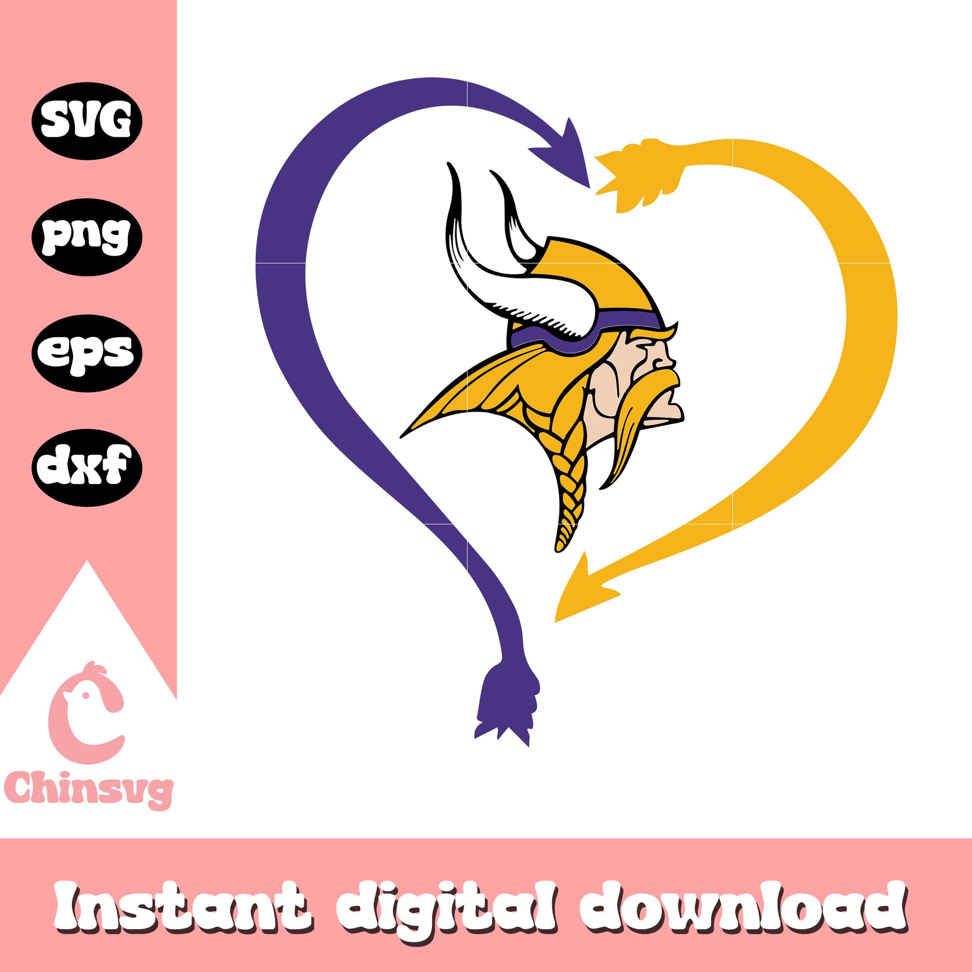 Minnesota vikings nfl heart bow svg, nfl minnesota vikings logo svg