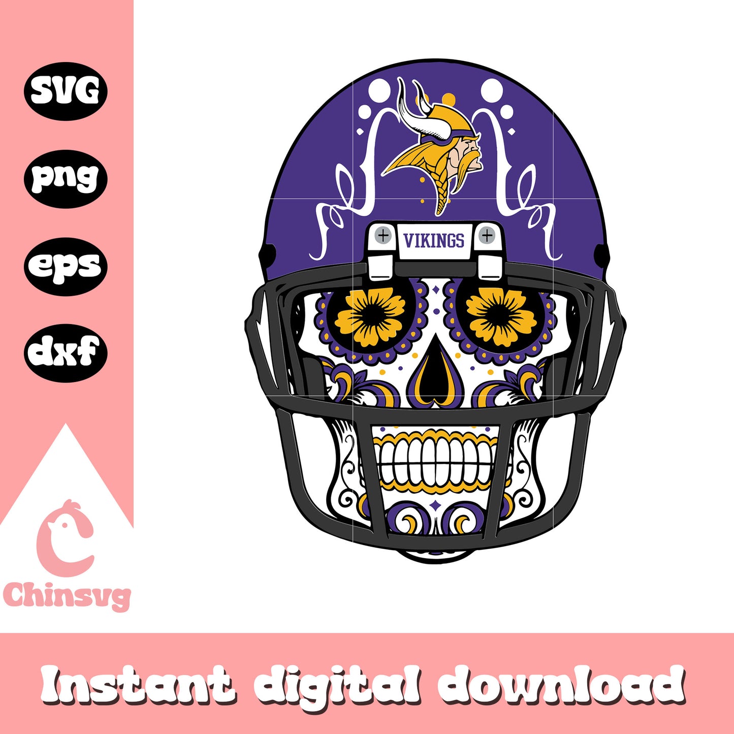 Minnesota vikings nfl skull helmet flower svg, logo vikings minnesota svg