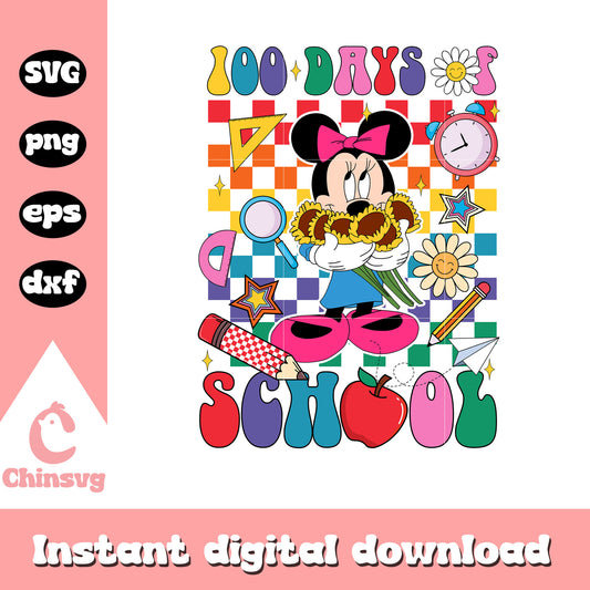 Minnie 100 days of shool svg, School supplies svg, school day svg