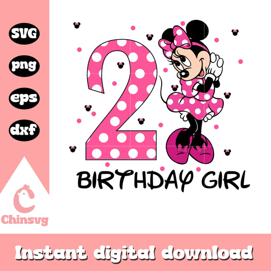 Minnie 2nd birthday girl pink svg, minnie mouse birthday​ svg