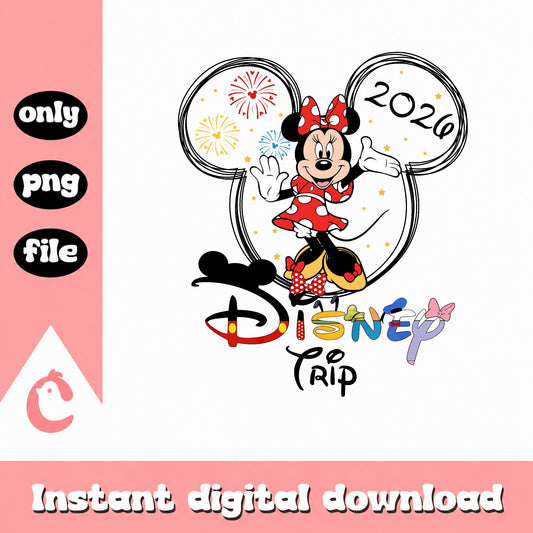 Minnie Mouse Disney Trip 2026 PNG, Disney Vacation PNG, Mickey Ears PNG