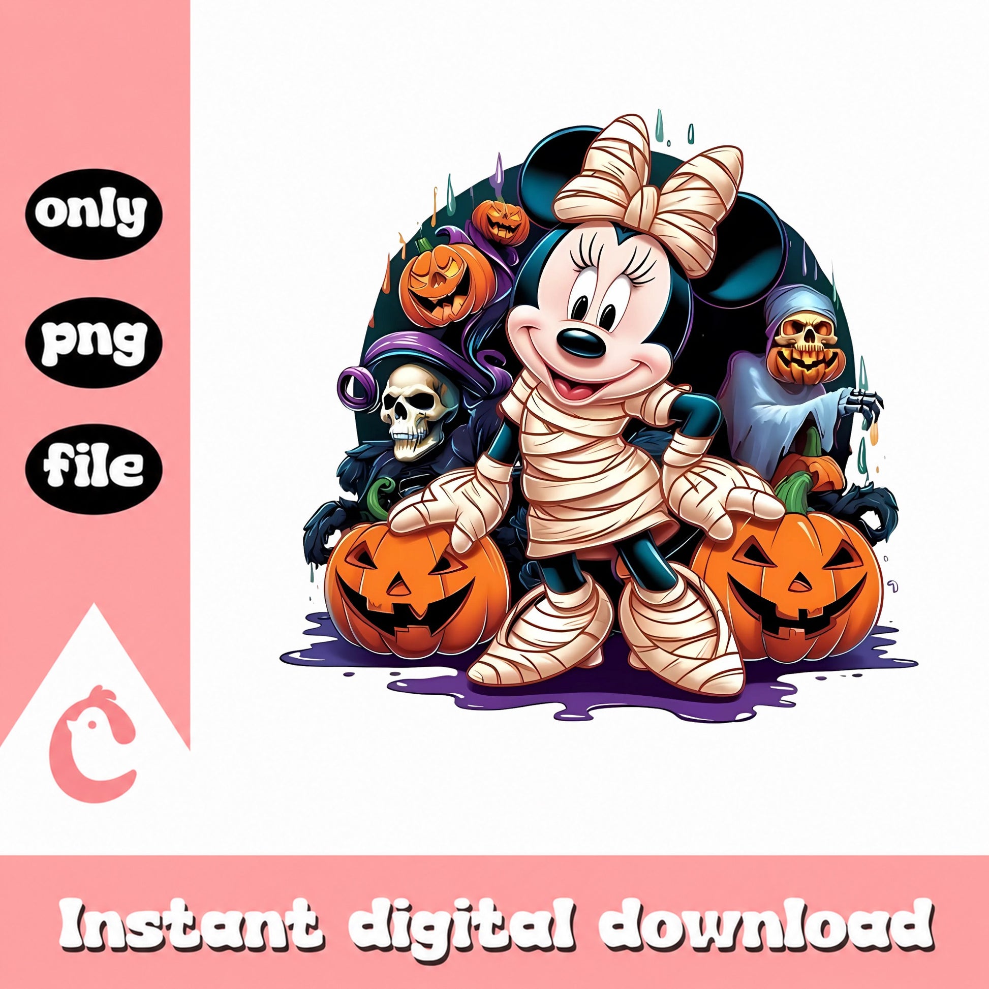 Minnie Mouse Halloween Mummy PNG, Disney Halloween PNG, Pumpkin PNG