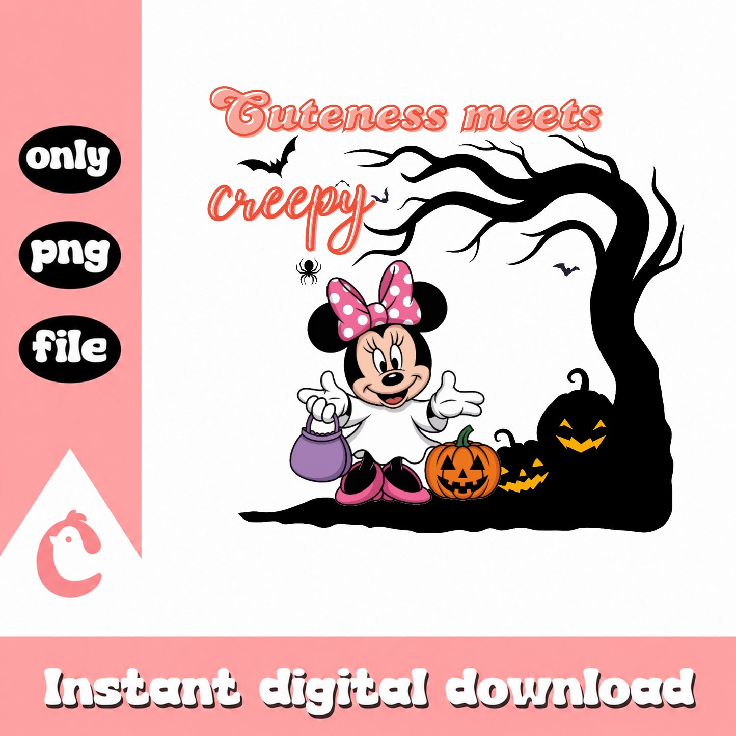 Minnie Mouse Halloween PNG, Cute Creepy Disney PNG, Pumpkin PNG