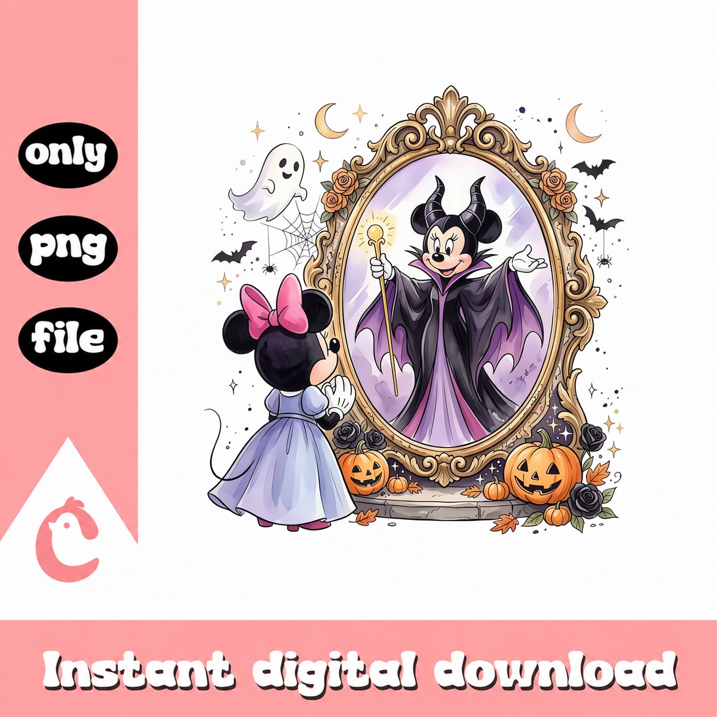 Minnie Mouse Halloween PNG, Disney Maleficent Mirror, PNG File