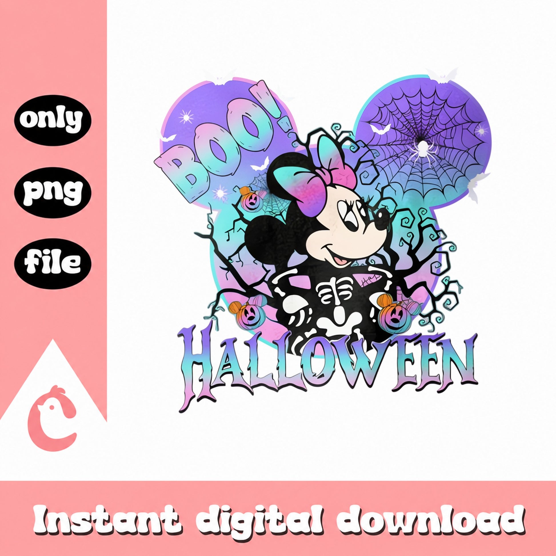Minnie Mouse Halloween SVG, Disney Boo Skeleton SVG, PNG