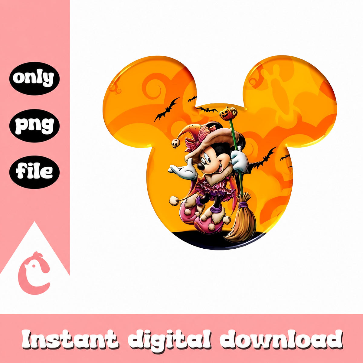 Minnie Mouse Halloween Witch PNG, Disney Halloween PNG, Mickey Head PNG