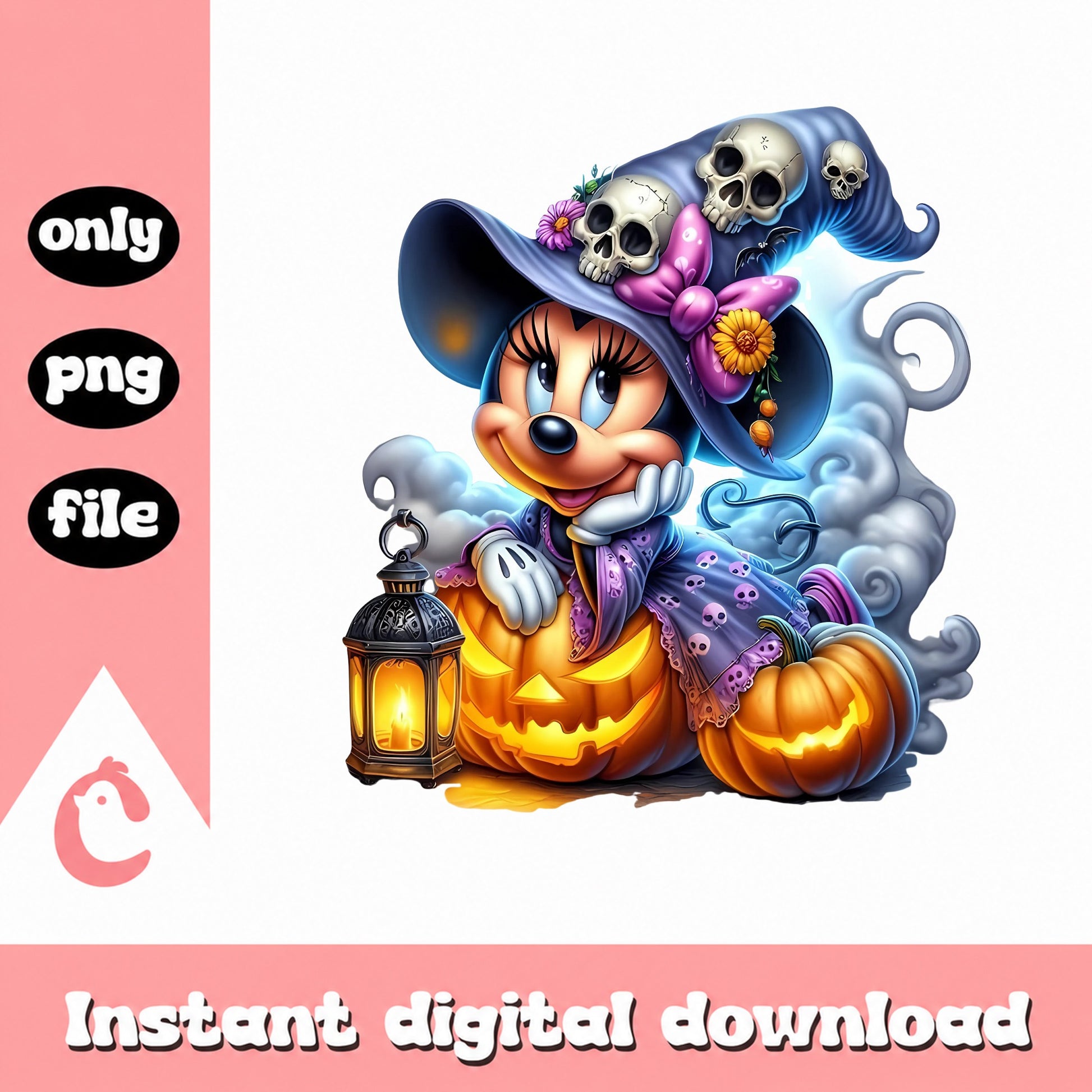 Minnie Mouse Halloween Witch PNG, Disney Halloween PNG, Pumpkin PNG