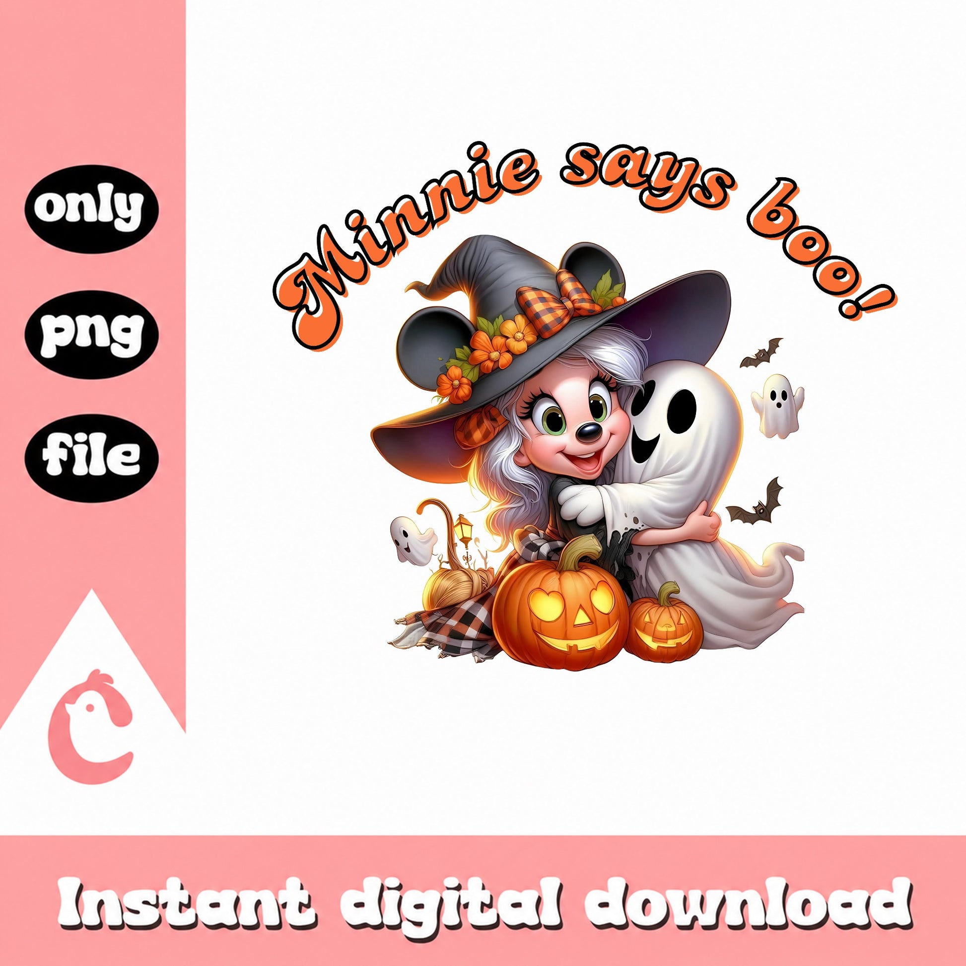 Minnie Says Boo Halloween PNG, Disney Halloween PNG, Ghost PNG