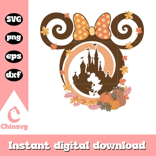 Minnie head autumn castle design svg, cute disney autumn​ svg