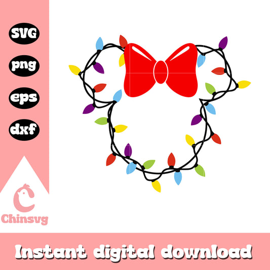Minnie head light christmas design svg, minnie mouse head svg