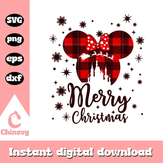 Minnie head merry christmas plaid svg, minnie mouse head svg