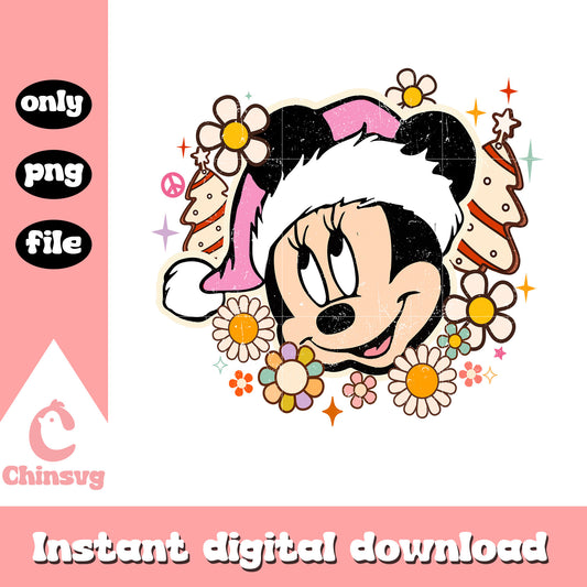 Minnie head santa pink christmas png, minnie  christmas png