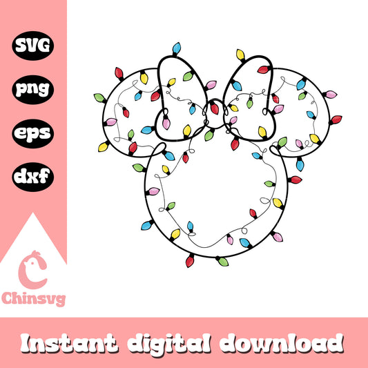 Minnie mouse head light christmas svg, minnie mouse christmas svg
