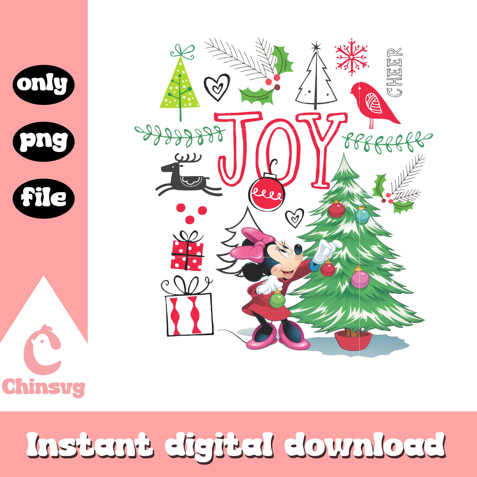 Minnie's christmas joy square png, minnie mouse png
