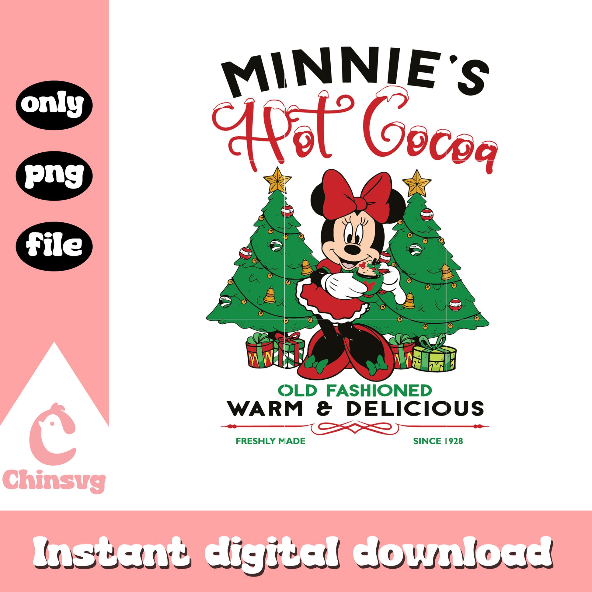 Minnie's hot cocoa christmas trees png, christmas tree png