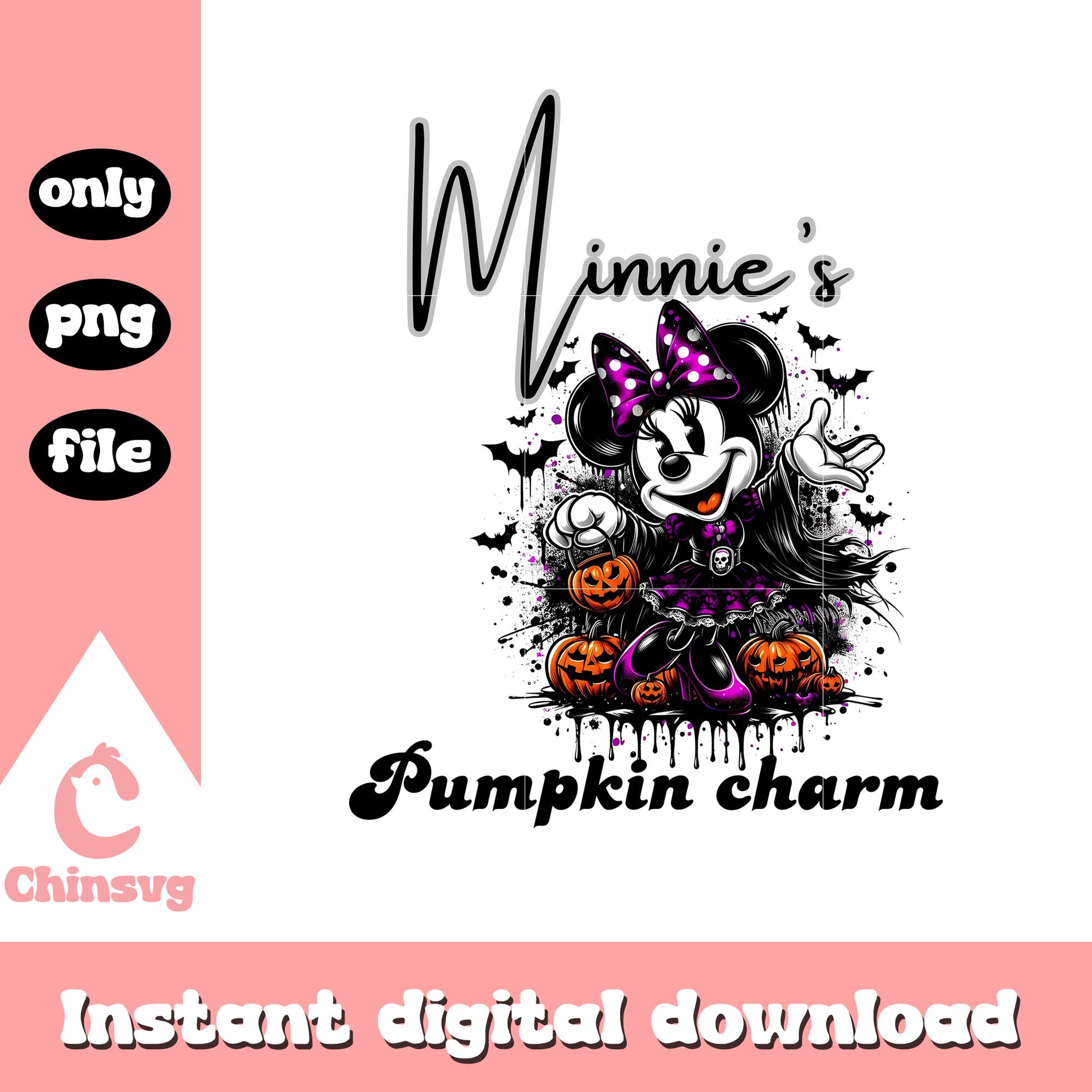 Minnie's pumpkin charm halloween png, minnie mouse costume png