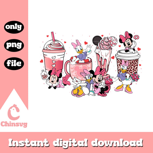 Minnie and Daisy coffee cup design png, minnie and daisy png