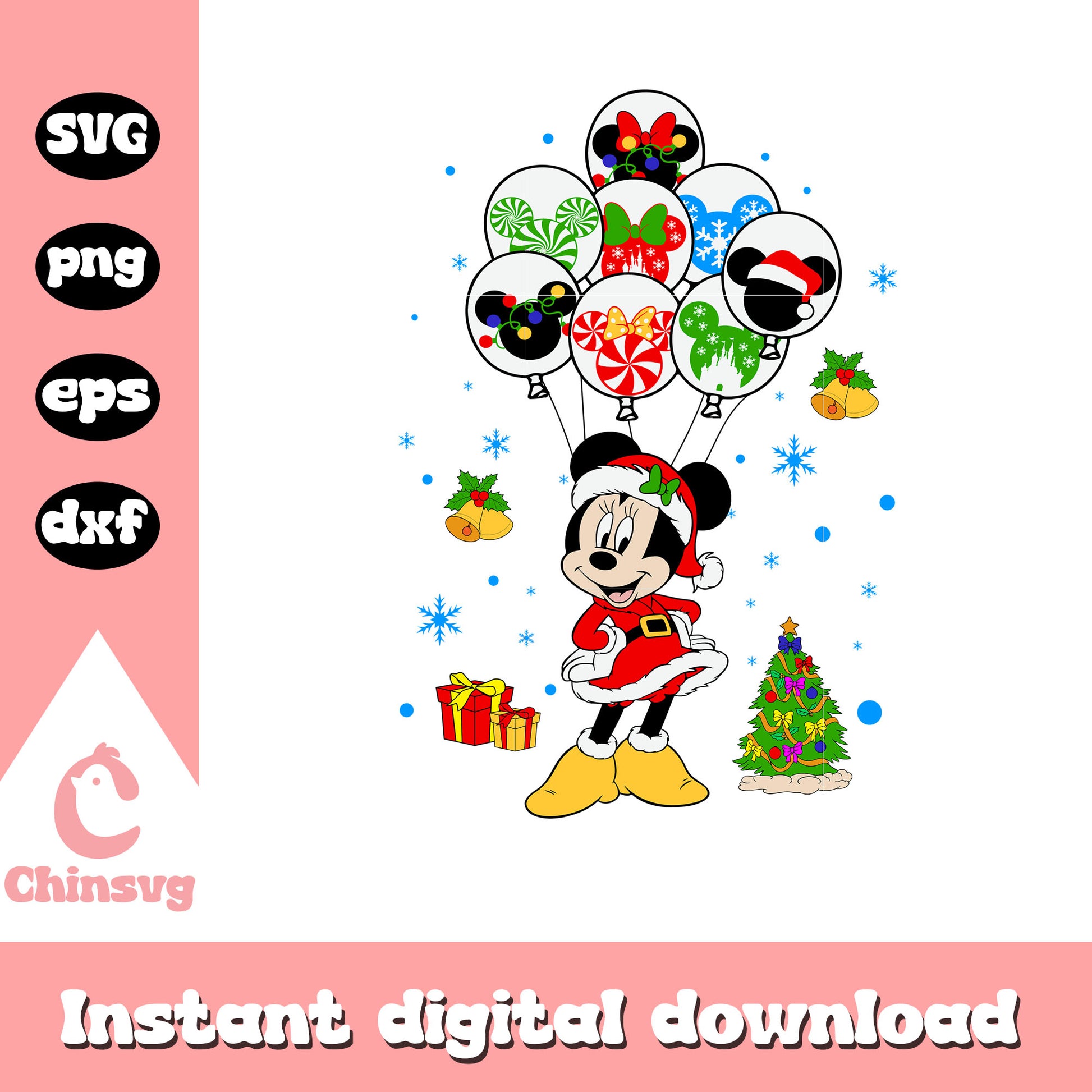 Minnie and christmas balloon svg, christmas on disney svg