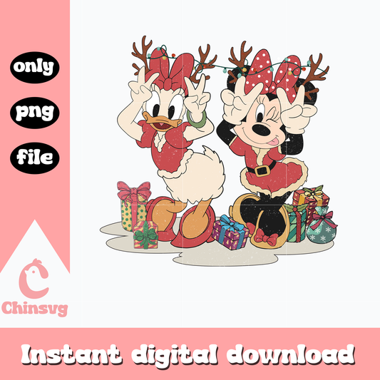 Minnie and daisy reindeer png, minnie png, christmas png