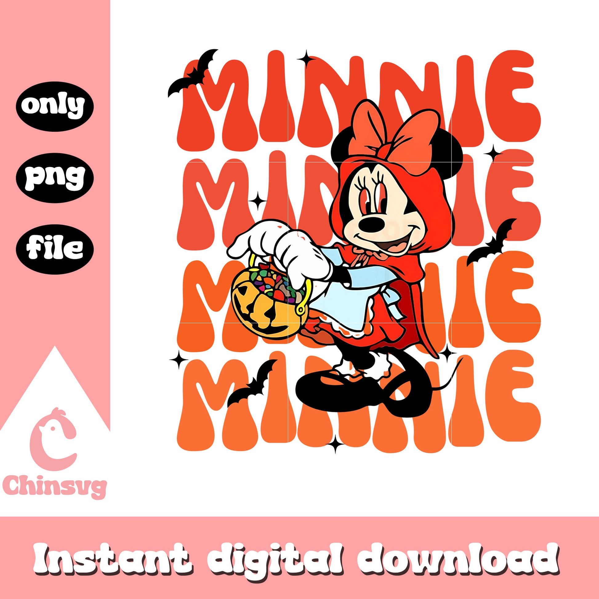Minnie and jack-o'-lantern design png, trick or treat png