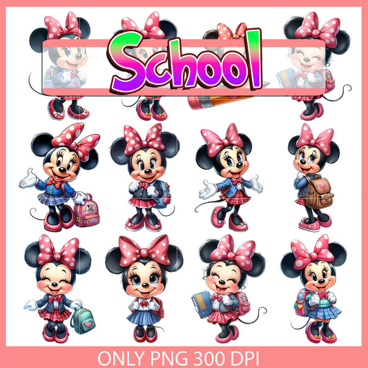 Minnie character back to school design bundle png, disney minnie png