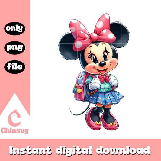 Minnie character go to school png, minnie mouse png
