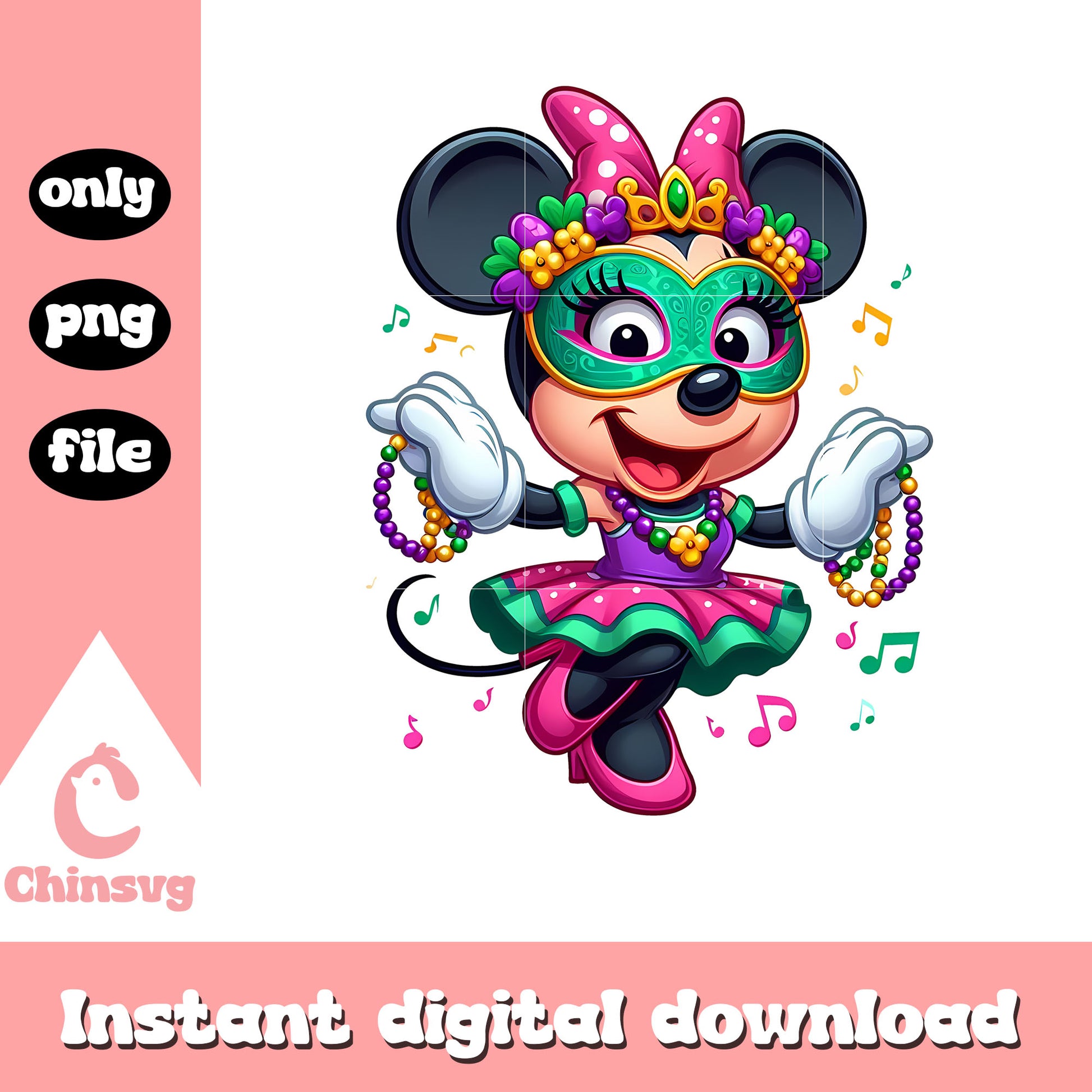 Minnie character mardi gras outfit png, mardi gras png, disney png