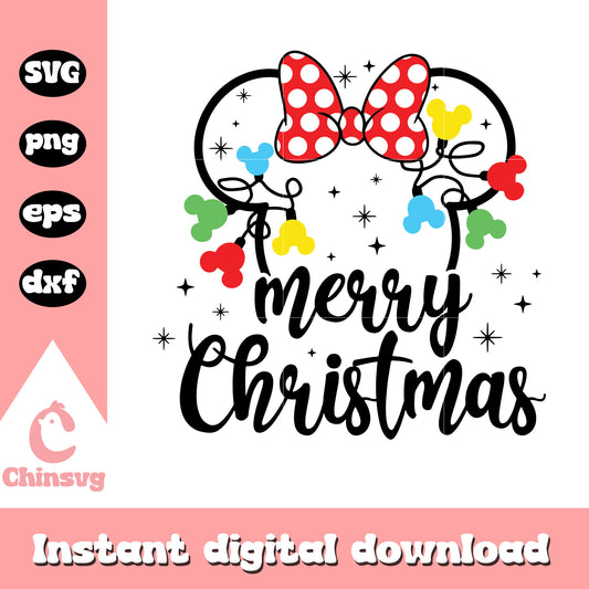 Minnie christmas lights merry christmas svg, christmas disney parade svg