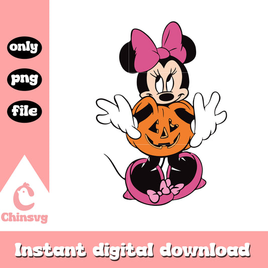 Minnie cosplay pumpkin on halloween png, halloween pumpkin png