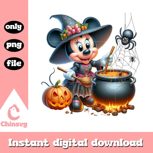 Minnie cosplay witch on halloween png, witch costume png