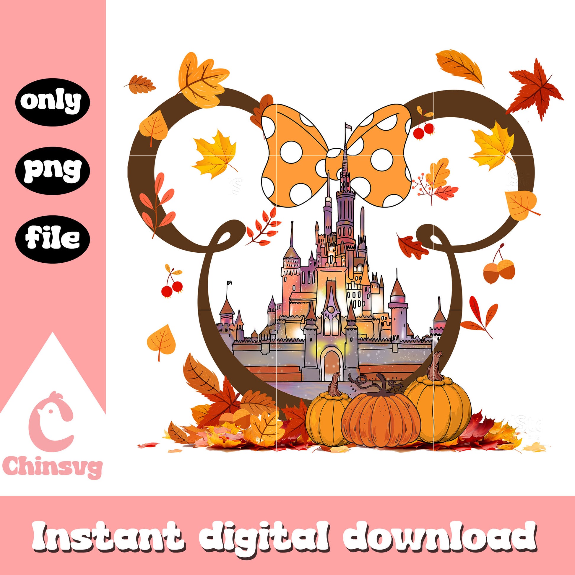 Minnie ear castle pumpkin autumn vibes design png, autumn falls png