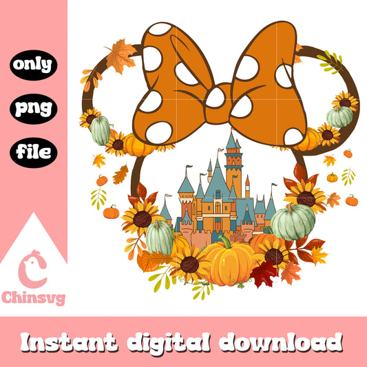Minnie ear castle pumpkin sunflower design png, autumn fall png