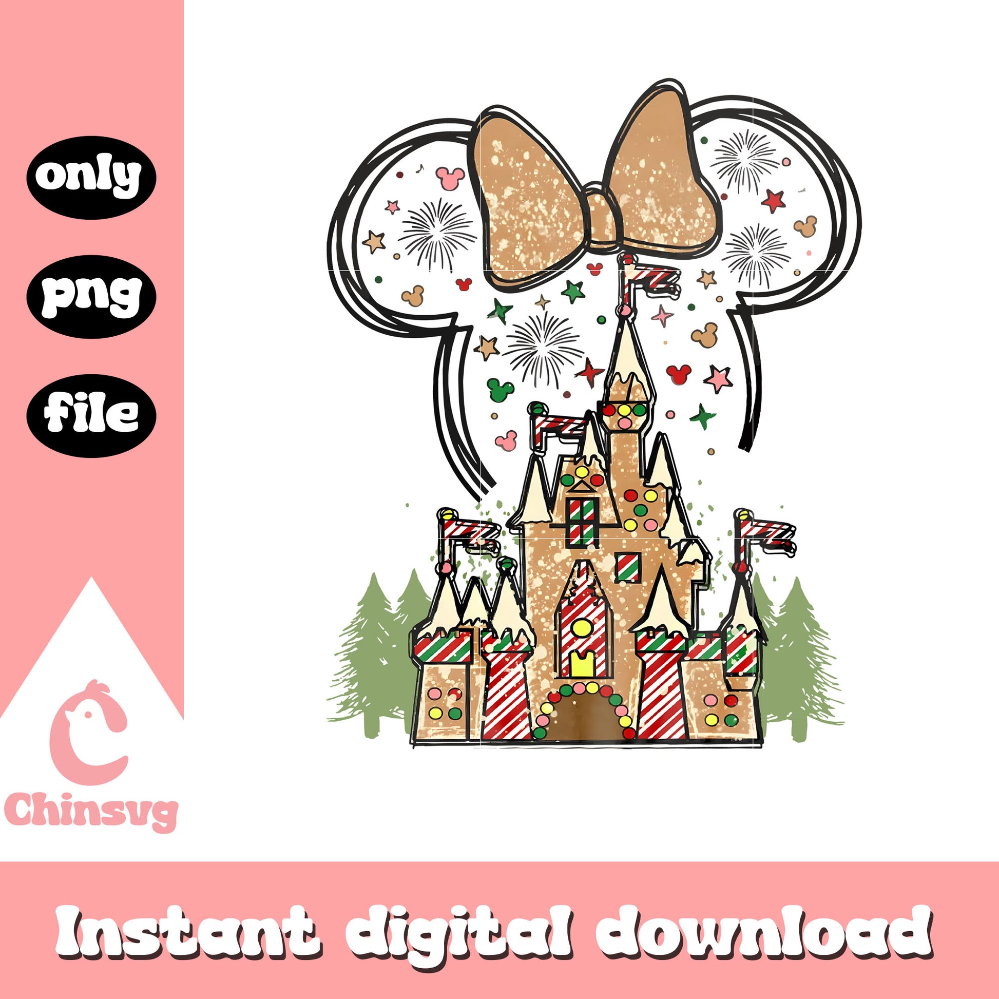 Minnie ear christmas castle gingerbread png, minnie mouse ear png