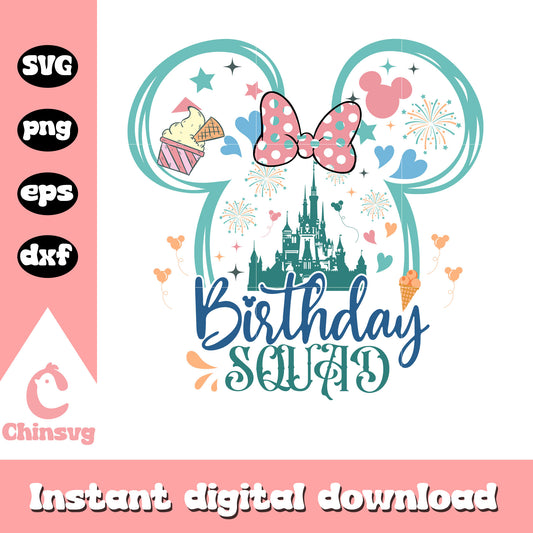 Minnie ears birthday squad svg, minnie mouse birthday, disney castle svg