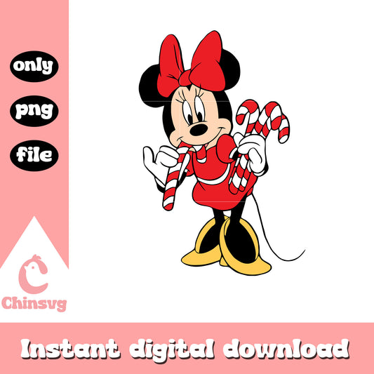 Minnie eating christmas candy design png, minnie christmas​ png