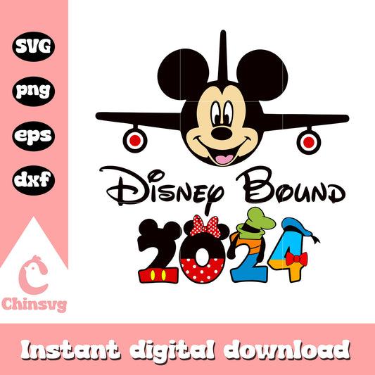 Minnie face disney bound 2024 svg, minnie mouse plane svg