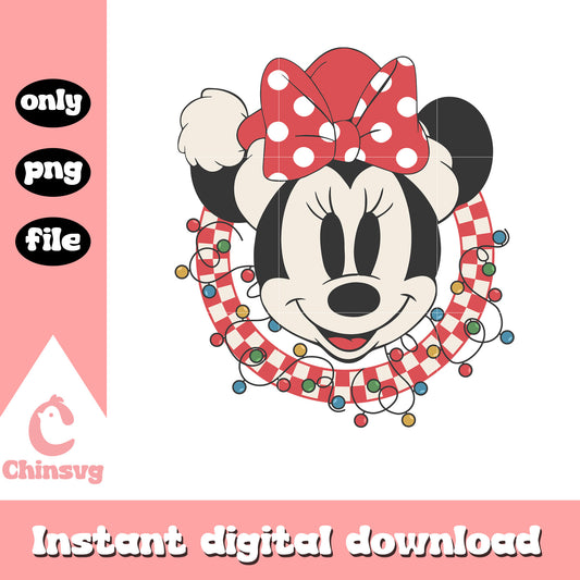 Minnie face logo christmas lights png, christmas minnie mouse​ png