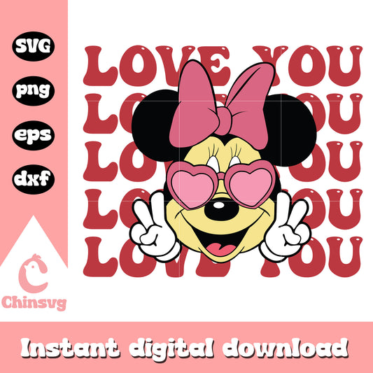 Minnie face love you valentine svg, minnie mouse face svg, valentine svg