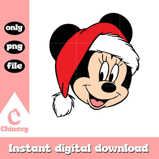 Minnie face santa hat design png, minnie mouse christmas png